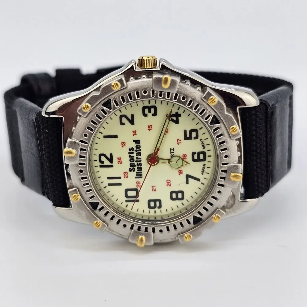 VTG Sports Illustrated Watch Men 38MM Yellow Dial New Black Canvas Bands Battery